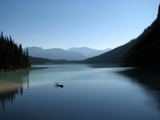 Lake framed by hills either side