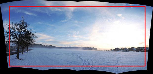 Panorama with crop area marked