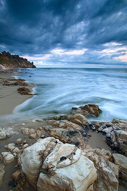 Waves crashing on a rocky beach