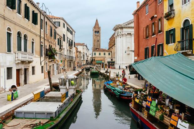 View down canal in Tronchetto, Italy